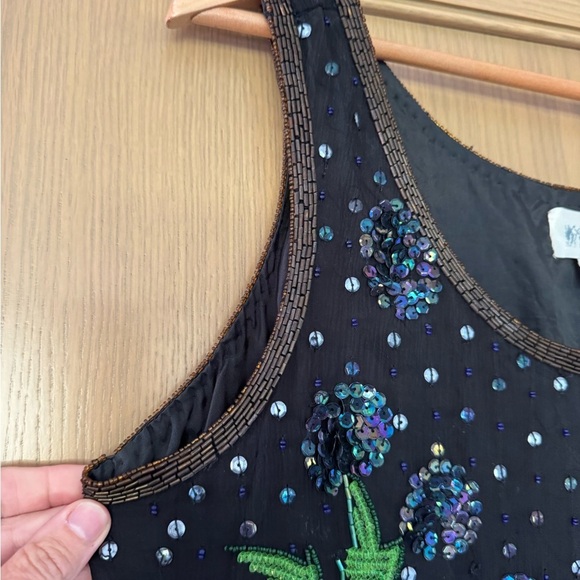 Vintage Together ! Black Sequin Tank Safari Lined Retro / 10 - Picture 6 of 12